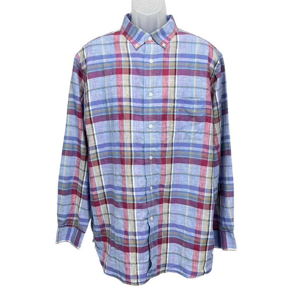 Daniel Cremieux Men’s XL‎ Stretch Linen Check Button-Up Long Sleeve Shirt